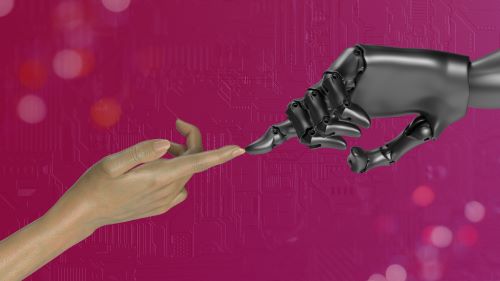 AI dita umane e robotiche che si toccano